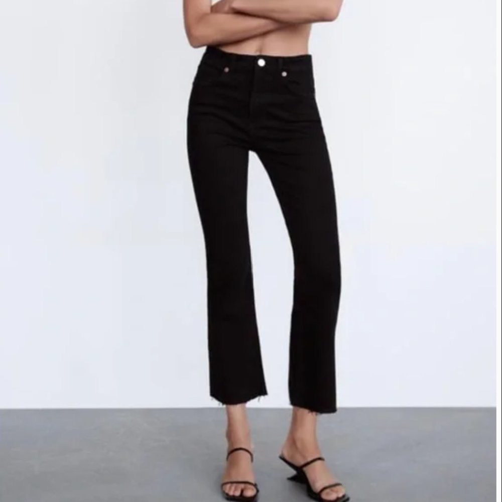 Zara cropped flare black jeans